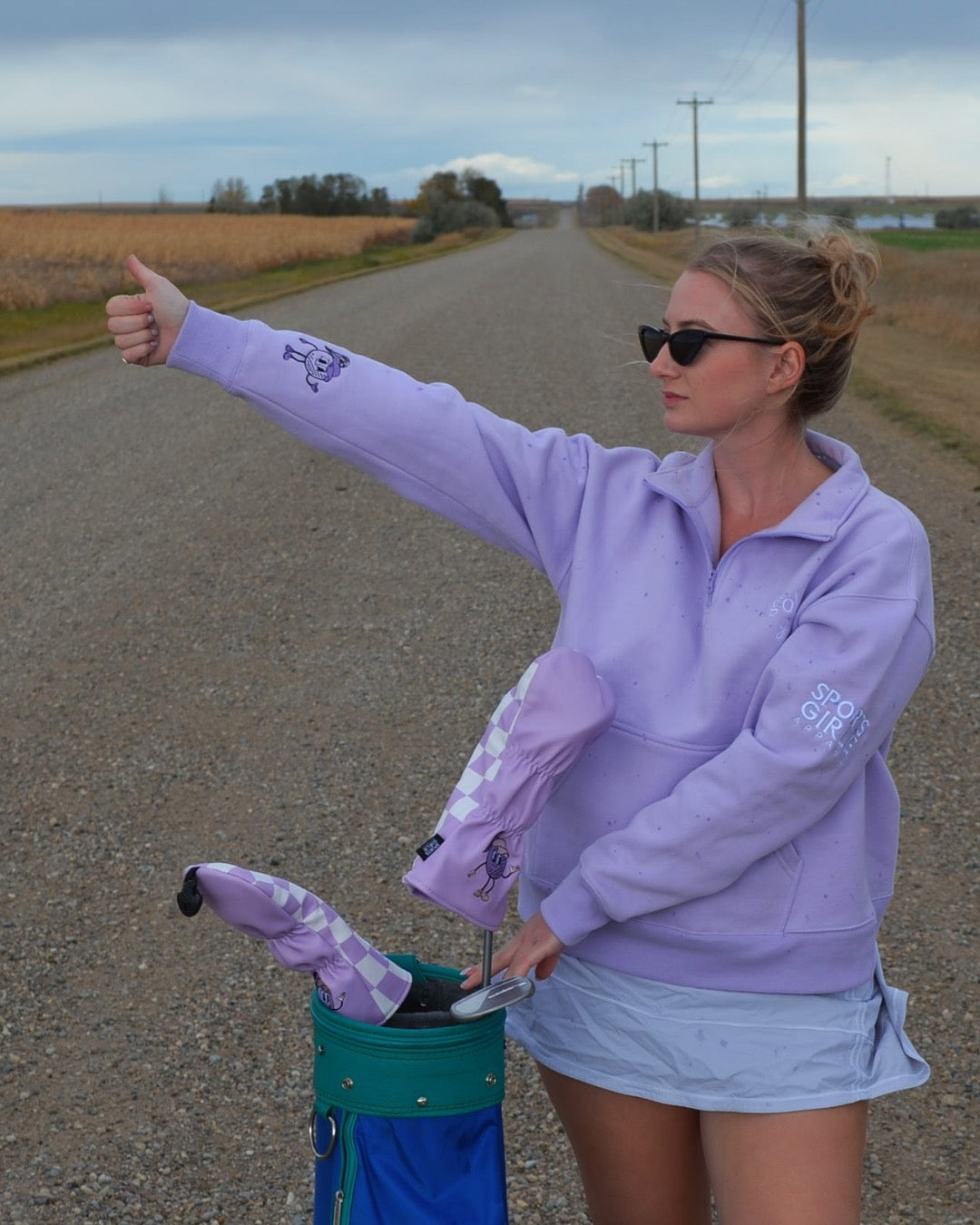 LILAC - kiss my putt golf 1/4 zip sweater