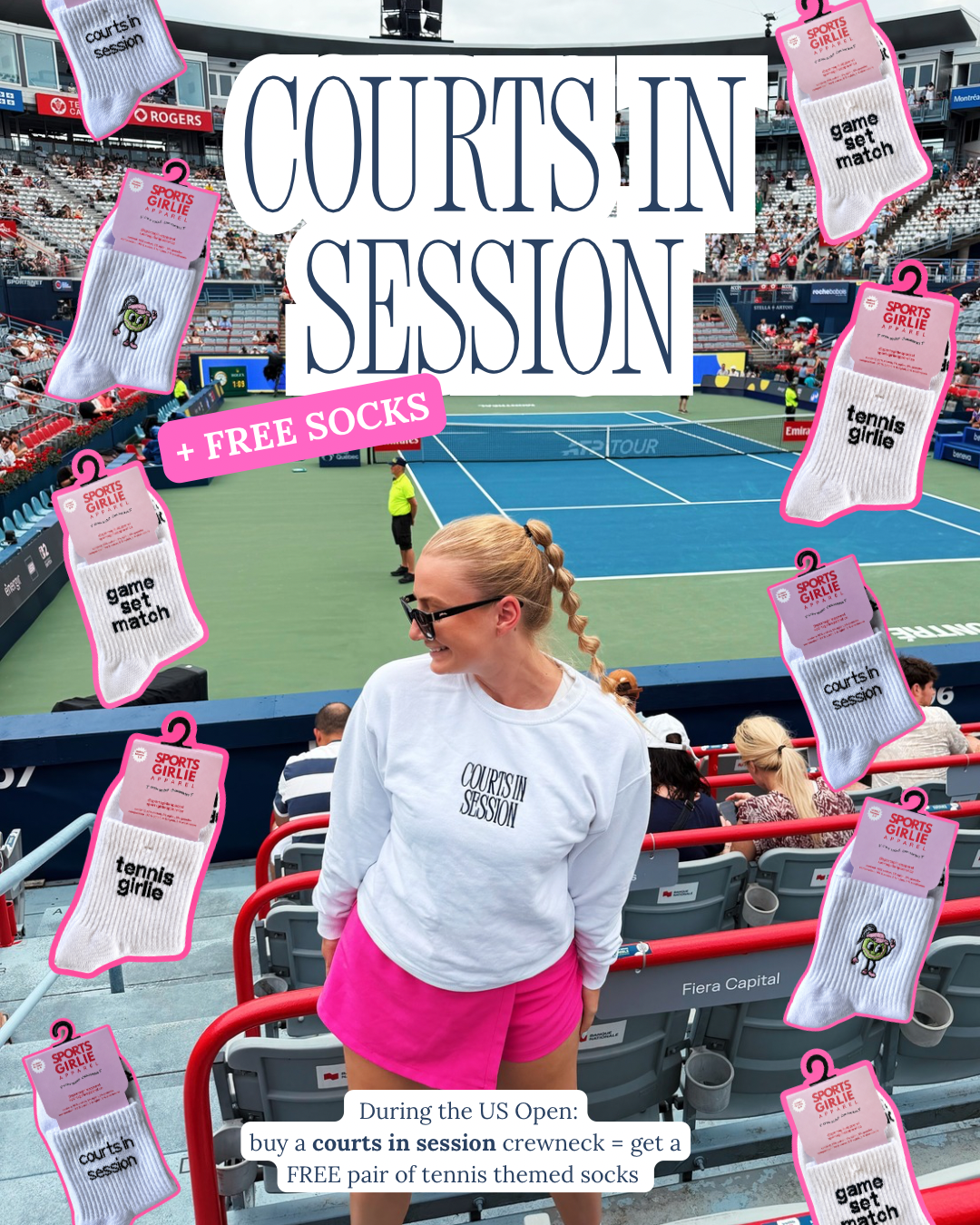 Courts in session/get served  crewneck + FREE TENNIS SOCKS