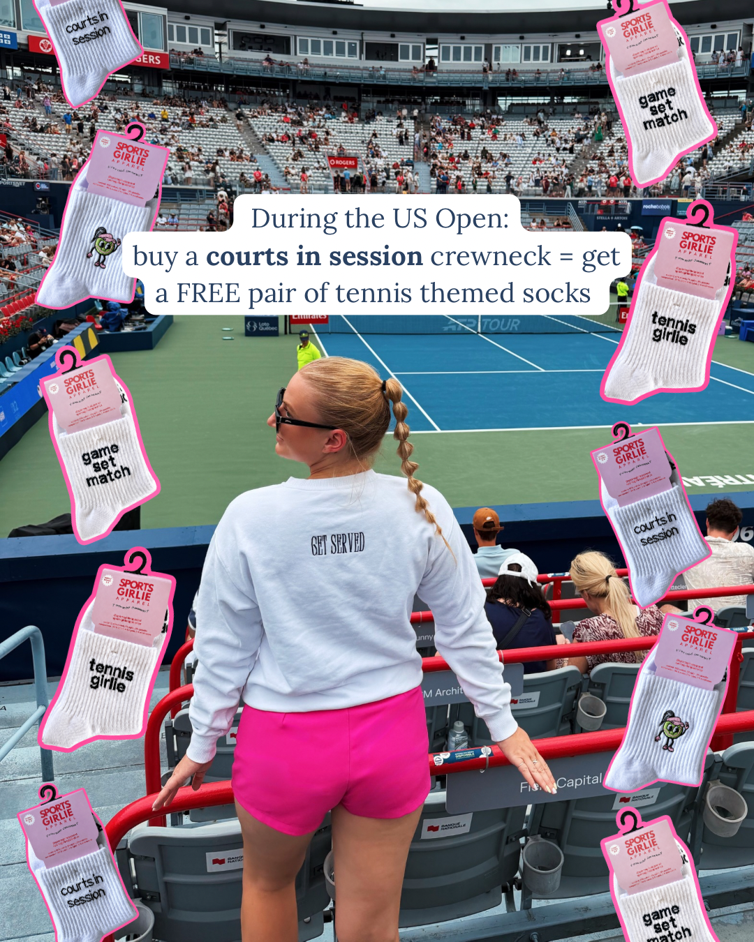 Courts in session/get served  crewneck + FREE TENNIS SOCKS